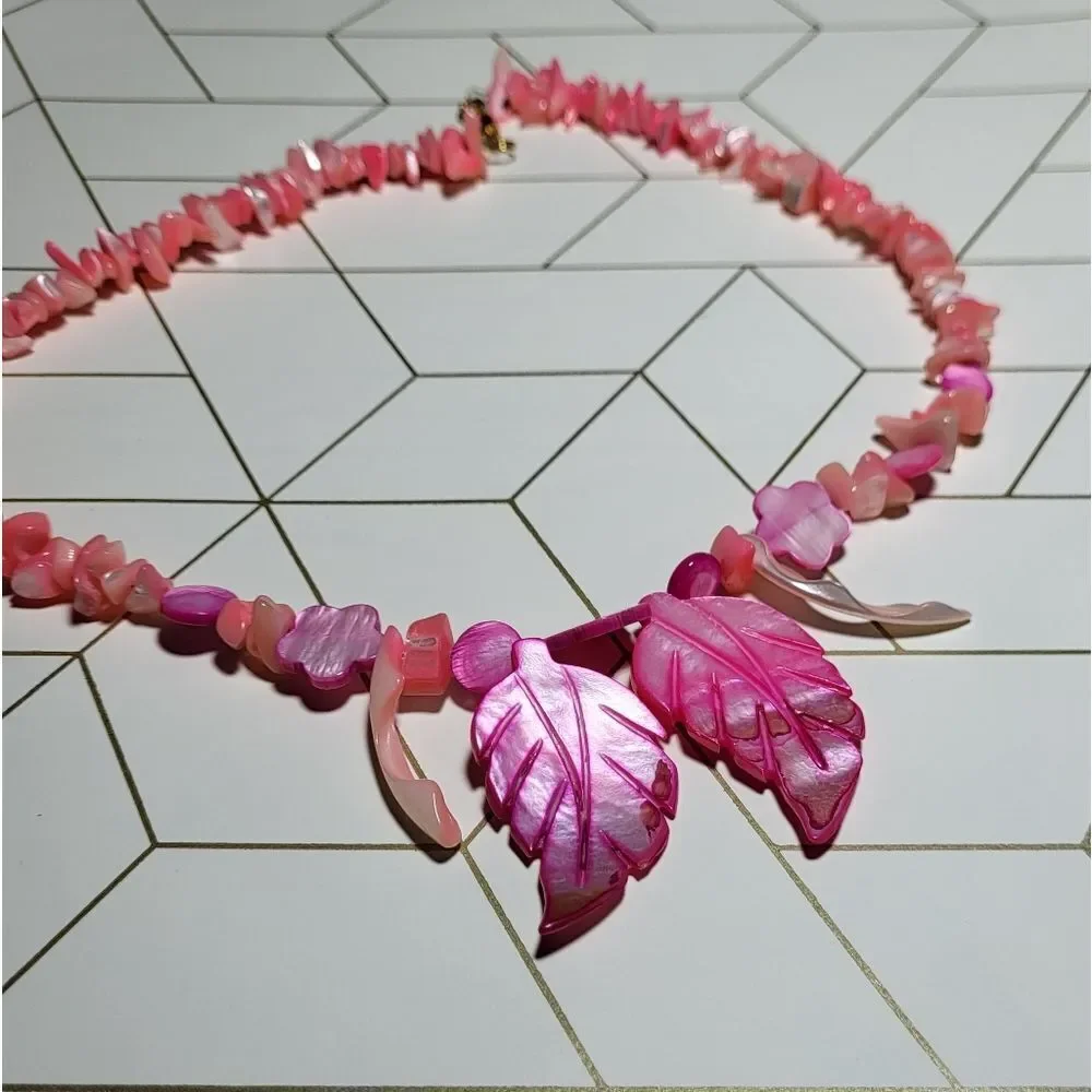 Vintage Pink Carved Shell Necklace